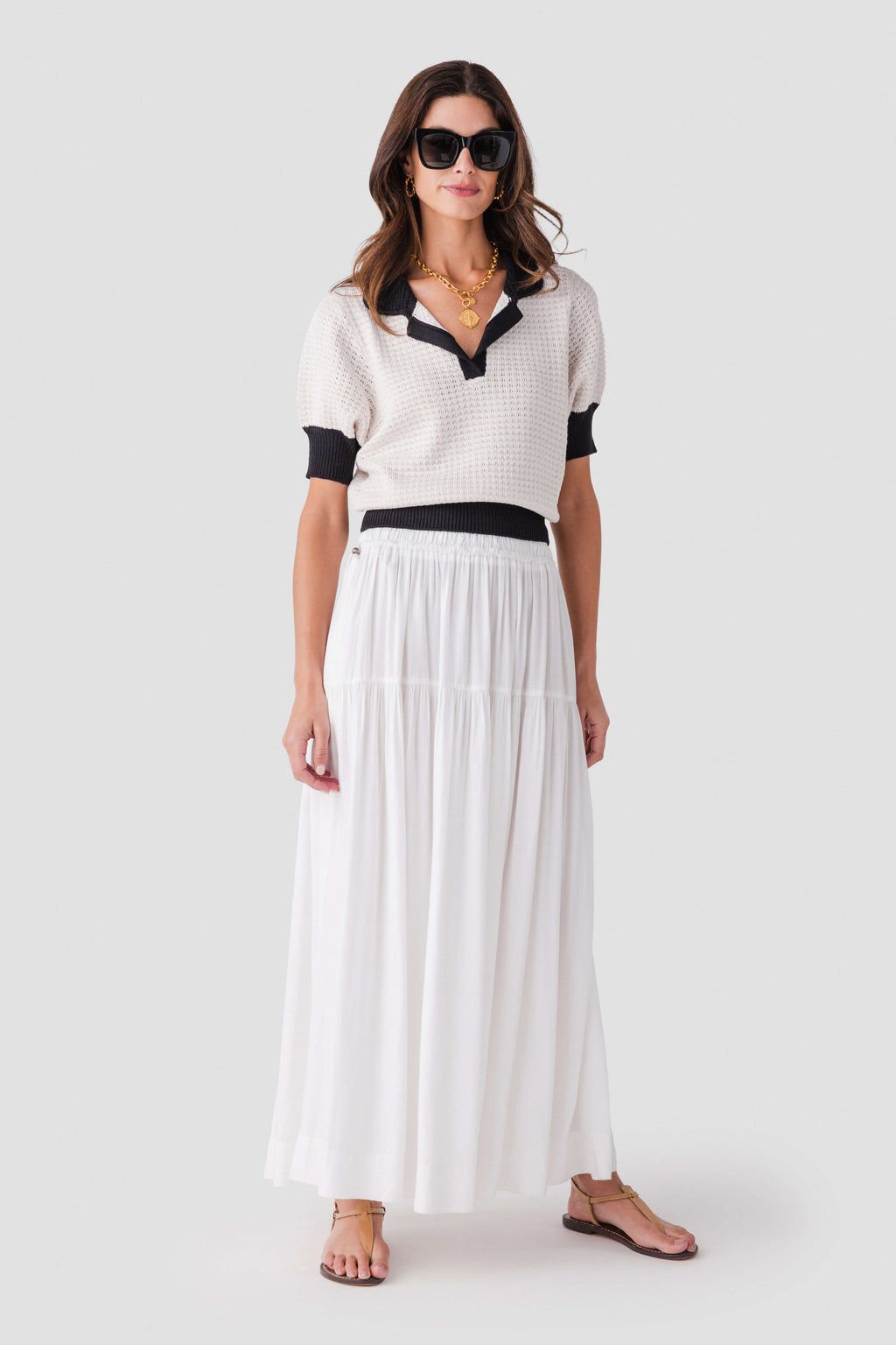 Elan Crochet Contrast Trim Top