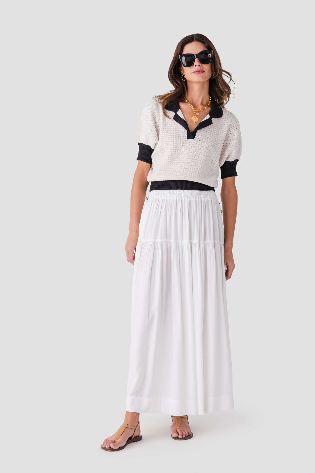 Elan Crochet Contrast Trim Top
