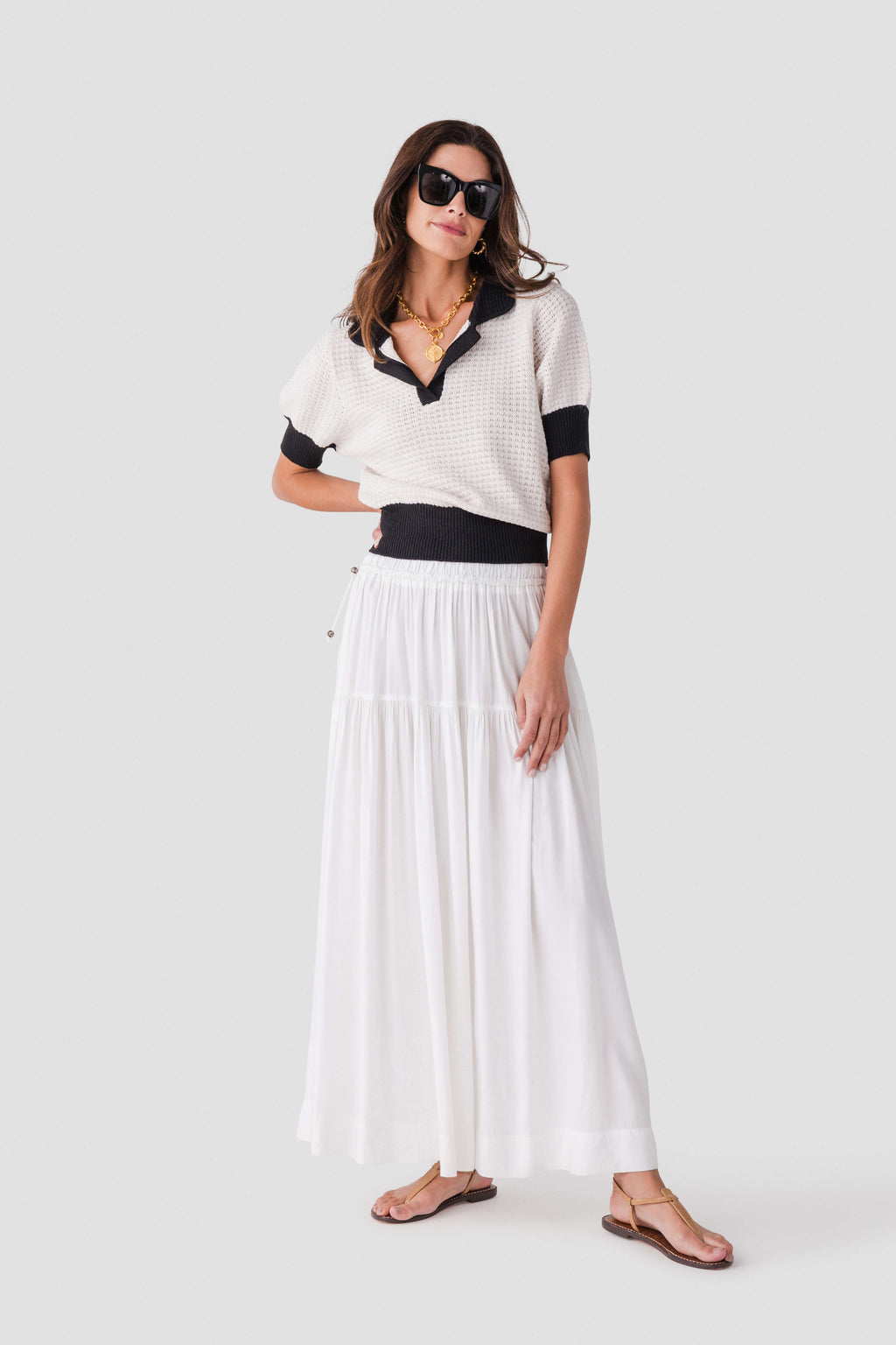 Elan Crochet Contrast Trim Top