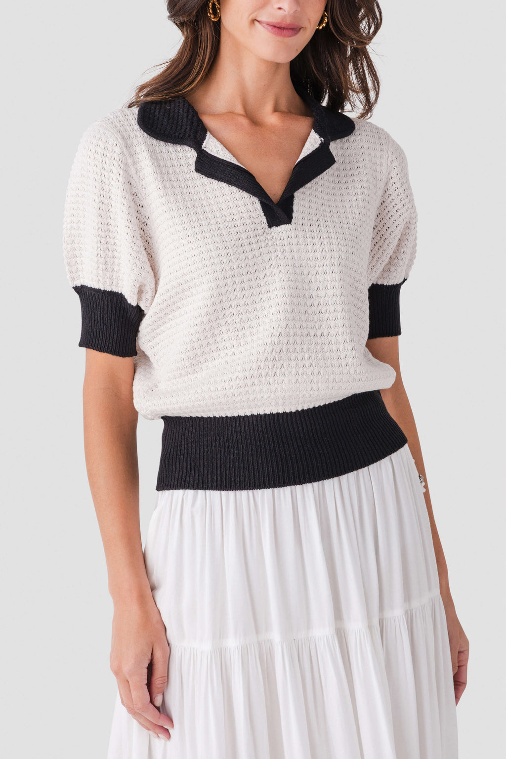 Elan Crochet Contrast Trim Top