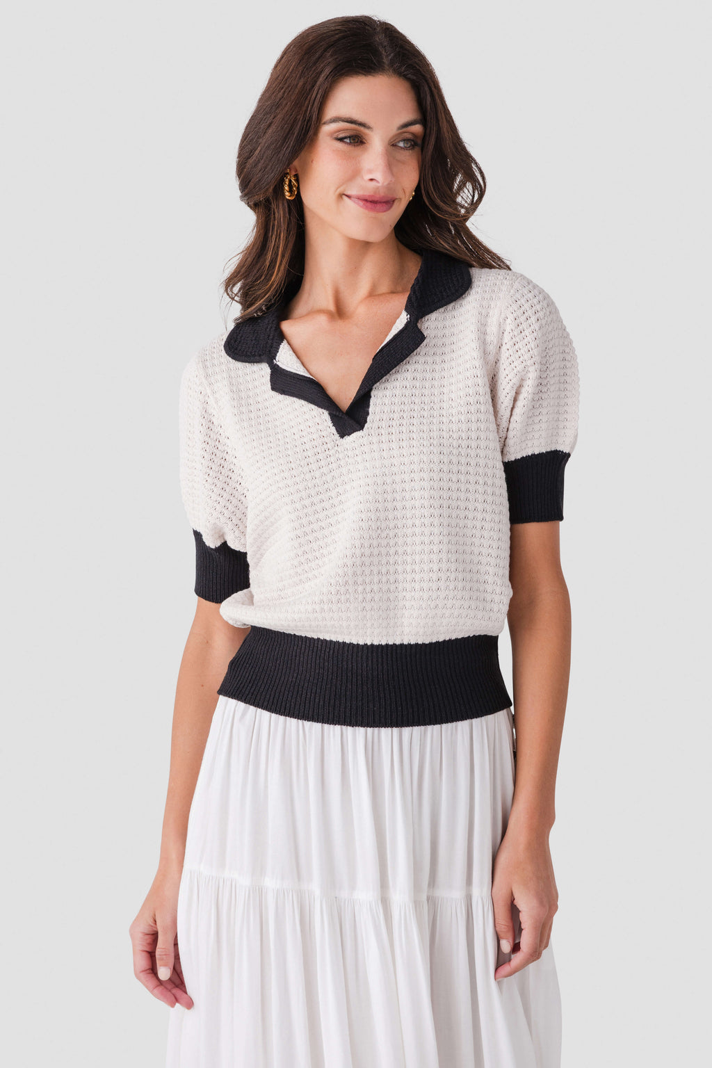 Elan Crochet Contrast Trim Top
