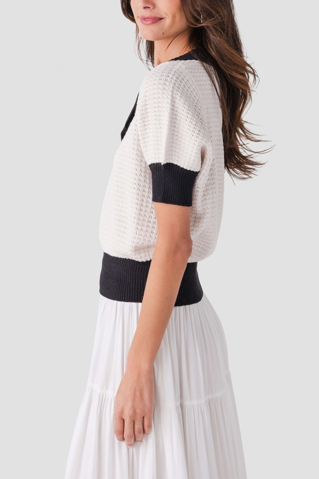Elan Crochet Contrast Trim Top