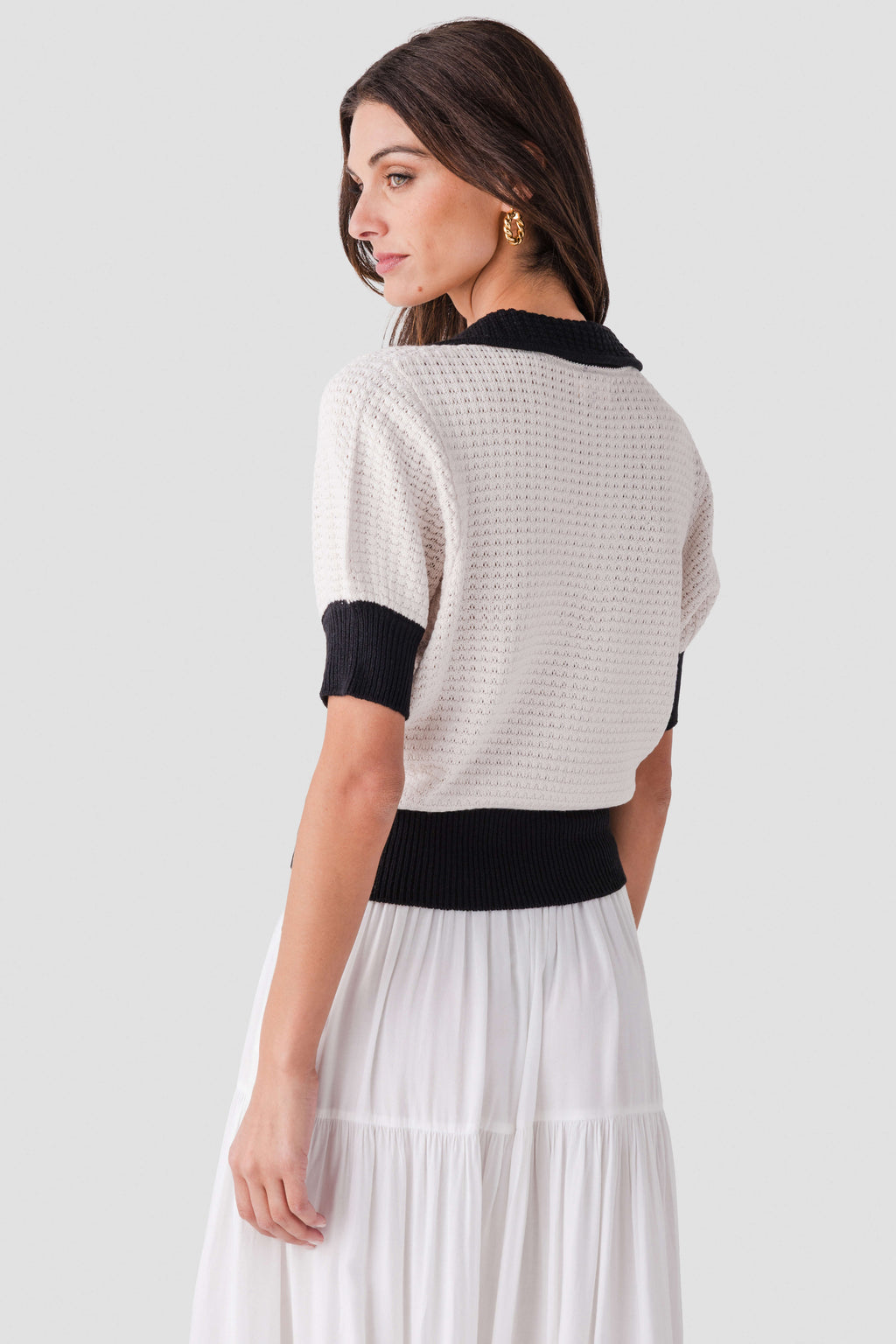 Elan Crochet Contrast Trim Top