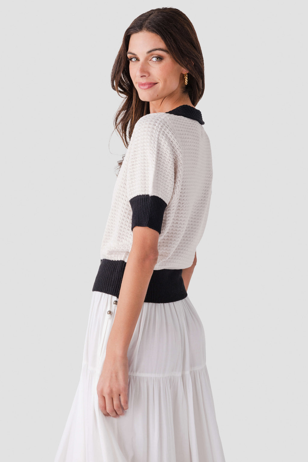 Elan Crochet Contrast Trim Top