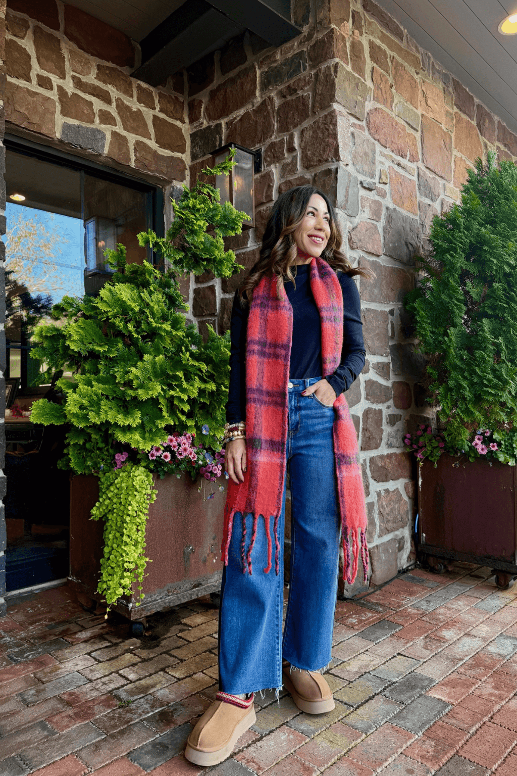 Free People Highland Plaid Skinny Scarf