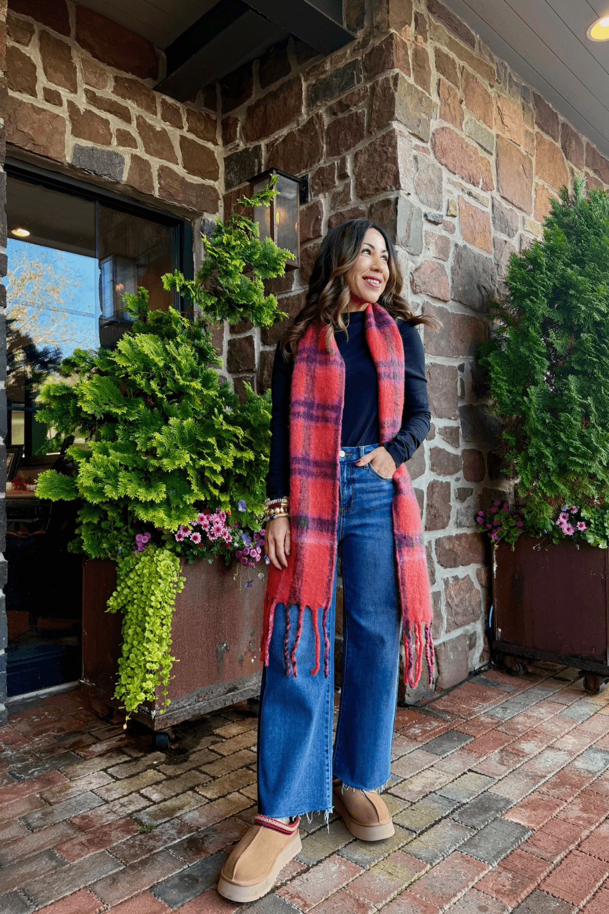 Free People Highland Plaid Skinny Scarf
