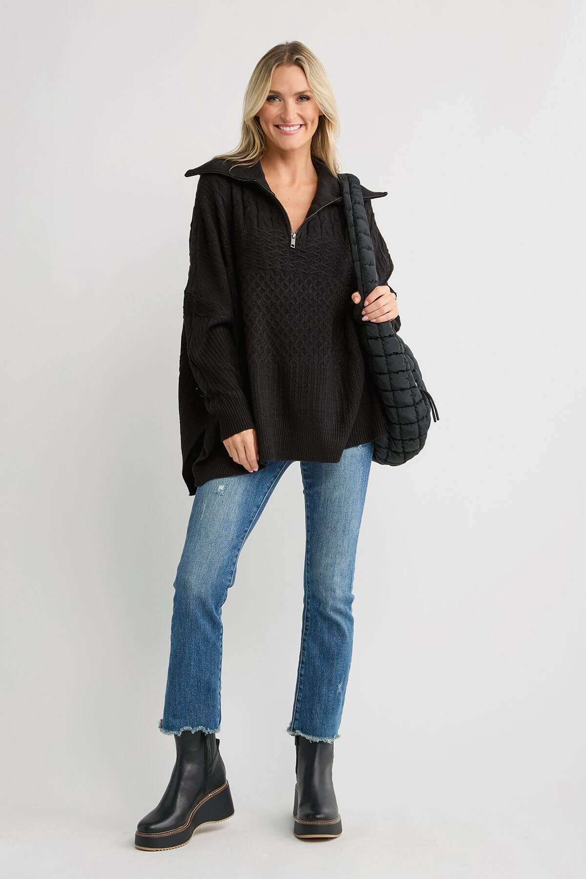 RD Style Persephone Long Sleeve Troyer Neck Poncho