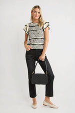 Skies Are Blue Ruffled Sleeve Striped Knit Top