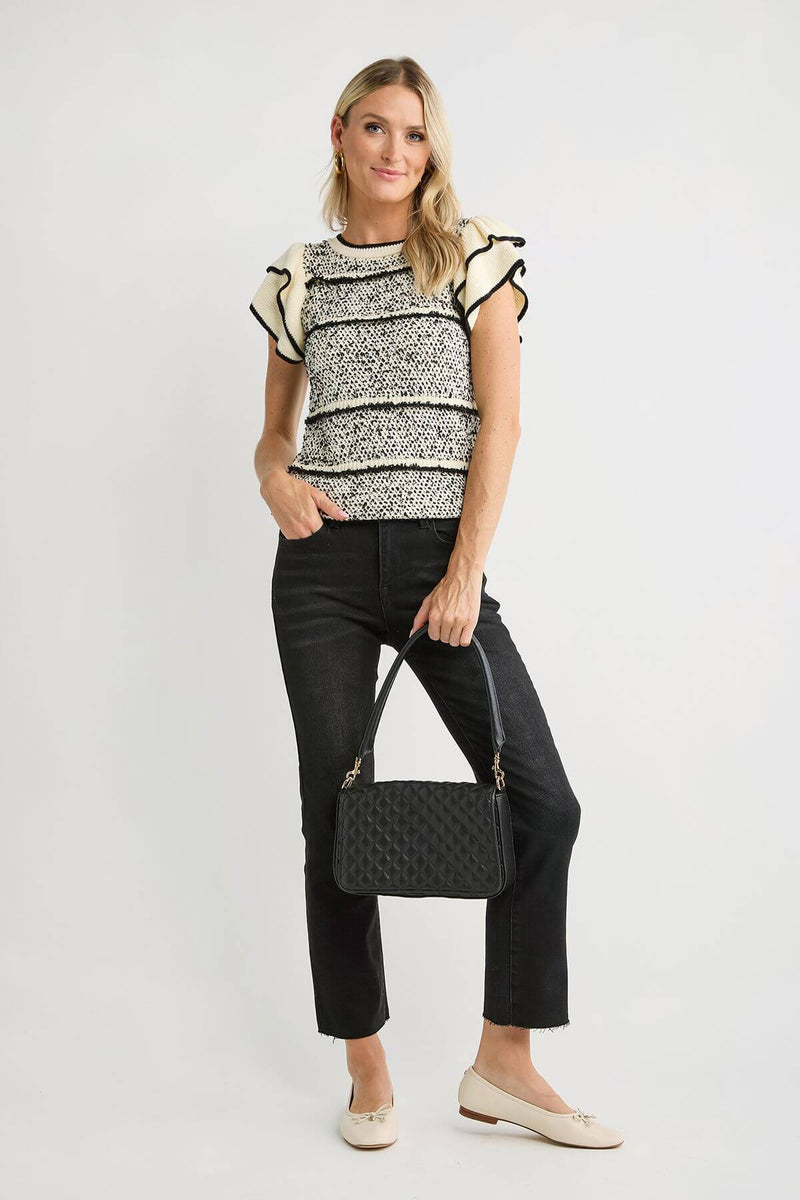 Skies Are Blue Ruffled Sleeve Striped Knit Top