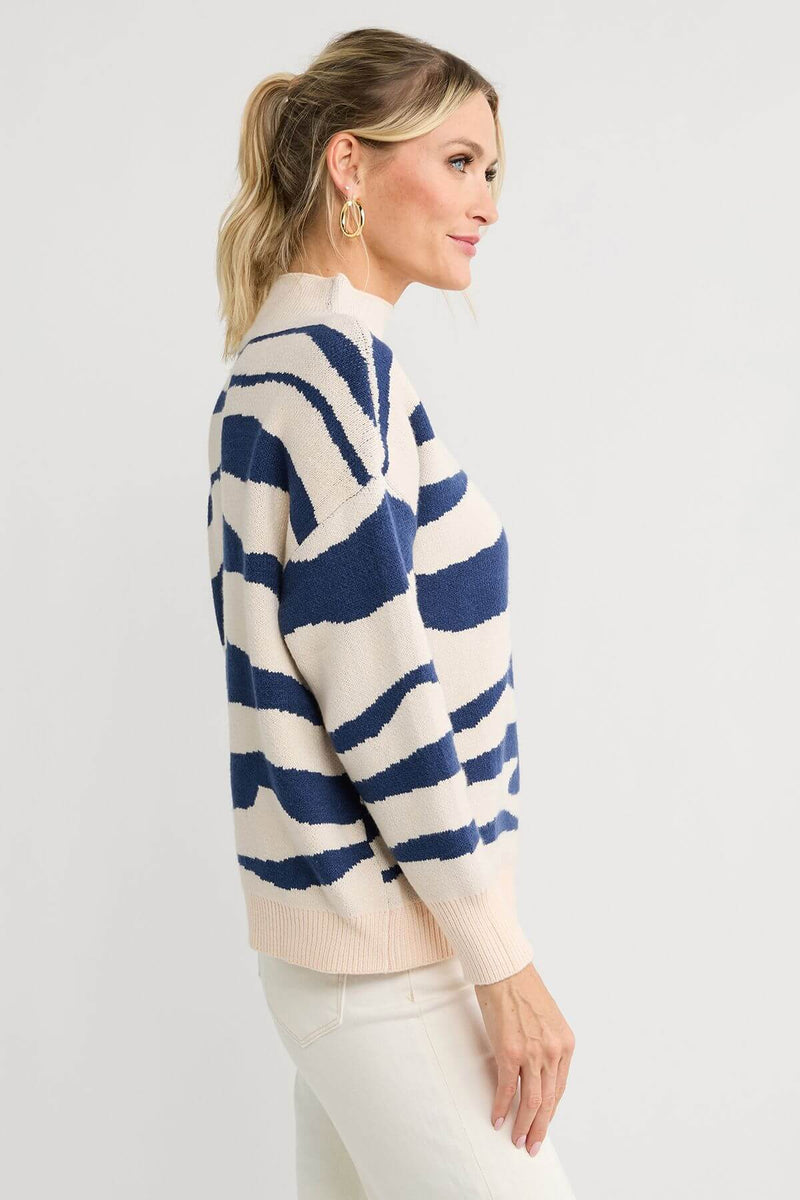 THML Zebra Pattern Mockneck Sweater