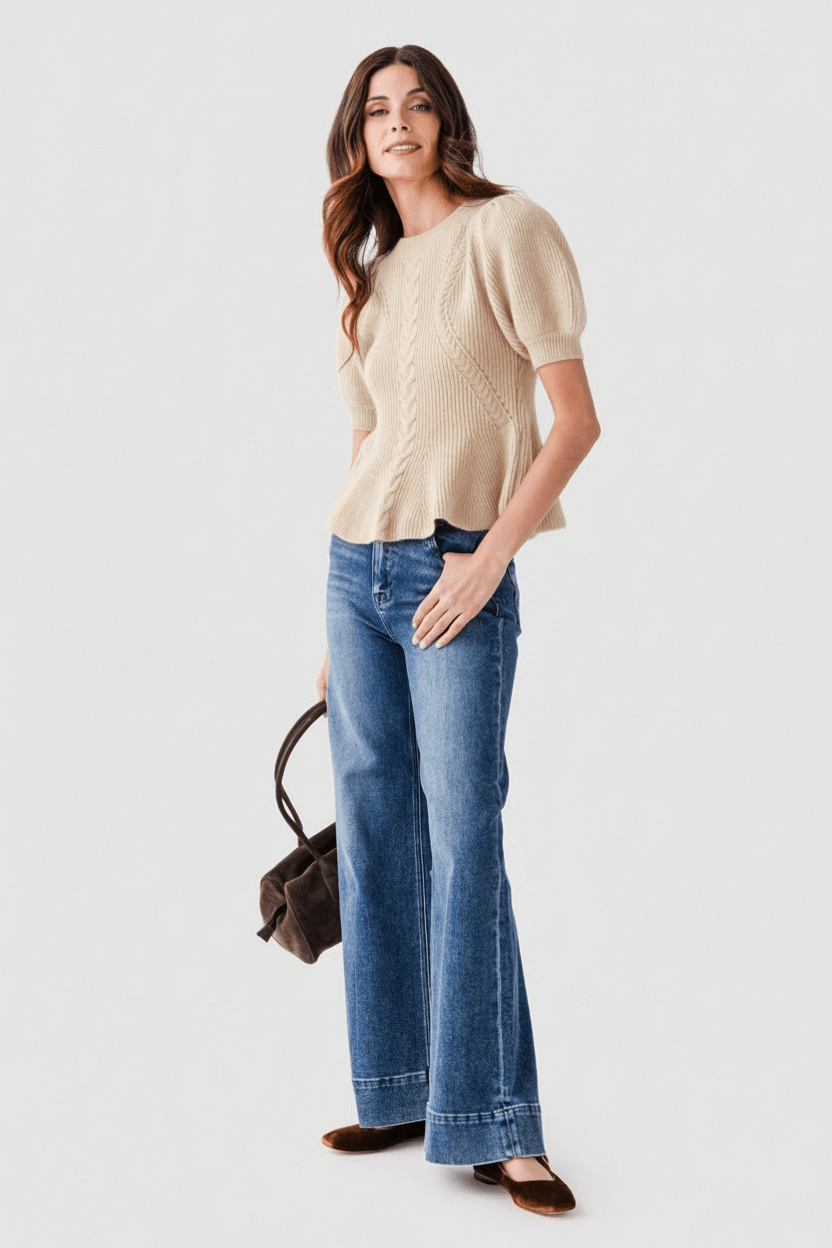 Strut & Bolt Flared Puff Sleeve Knit Top