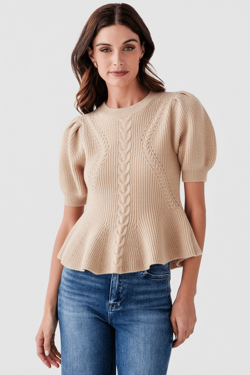 Strut & Bolt Flared Puff Sleeve Knit Top