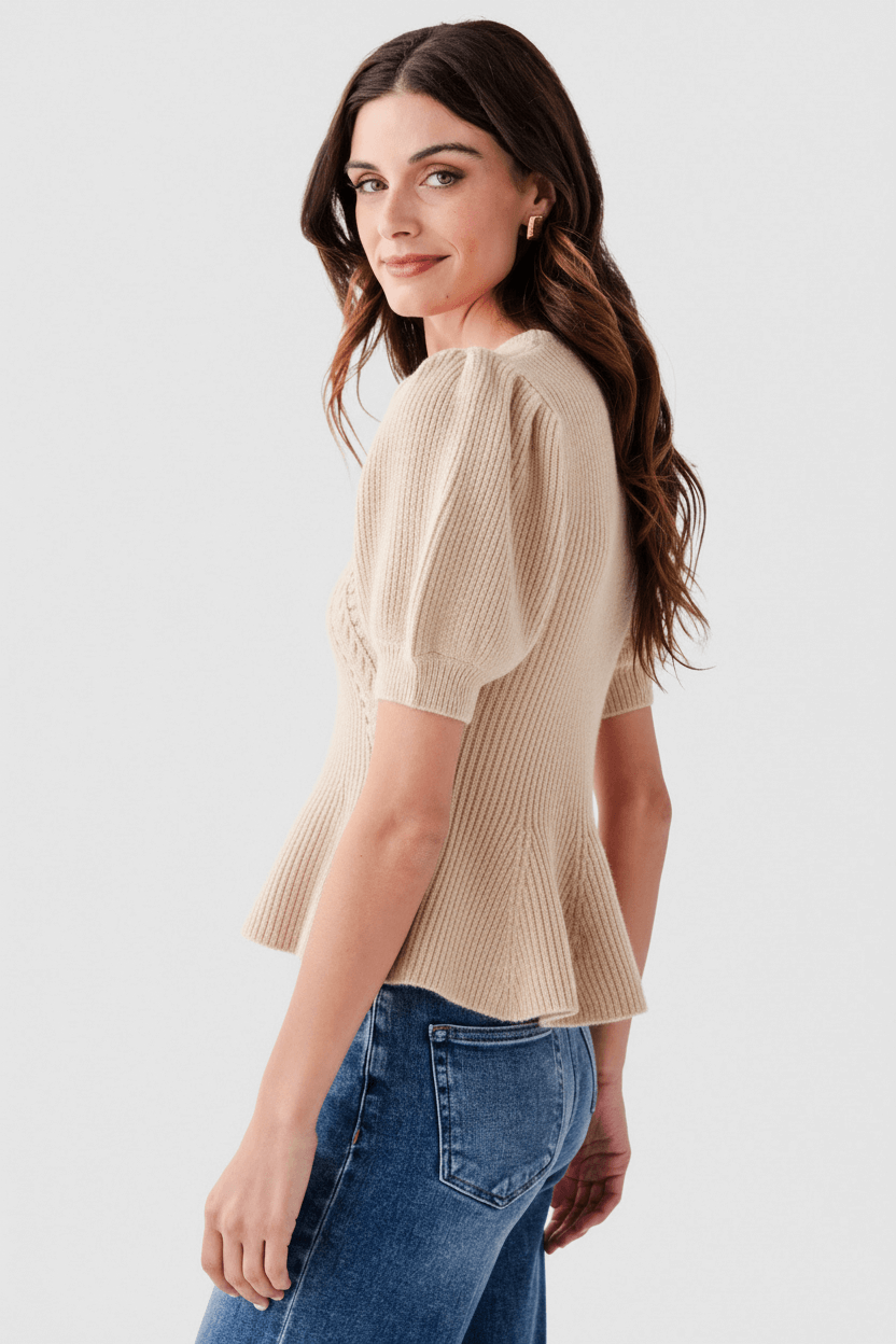 Strut & Bolt Flared Puff Sleeve Knit Top