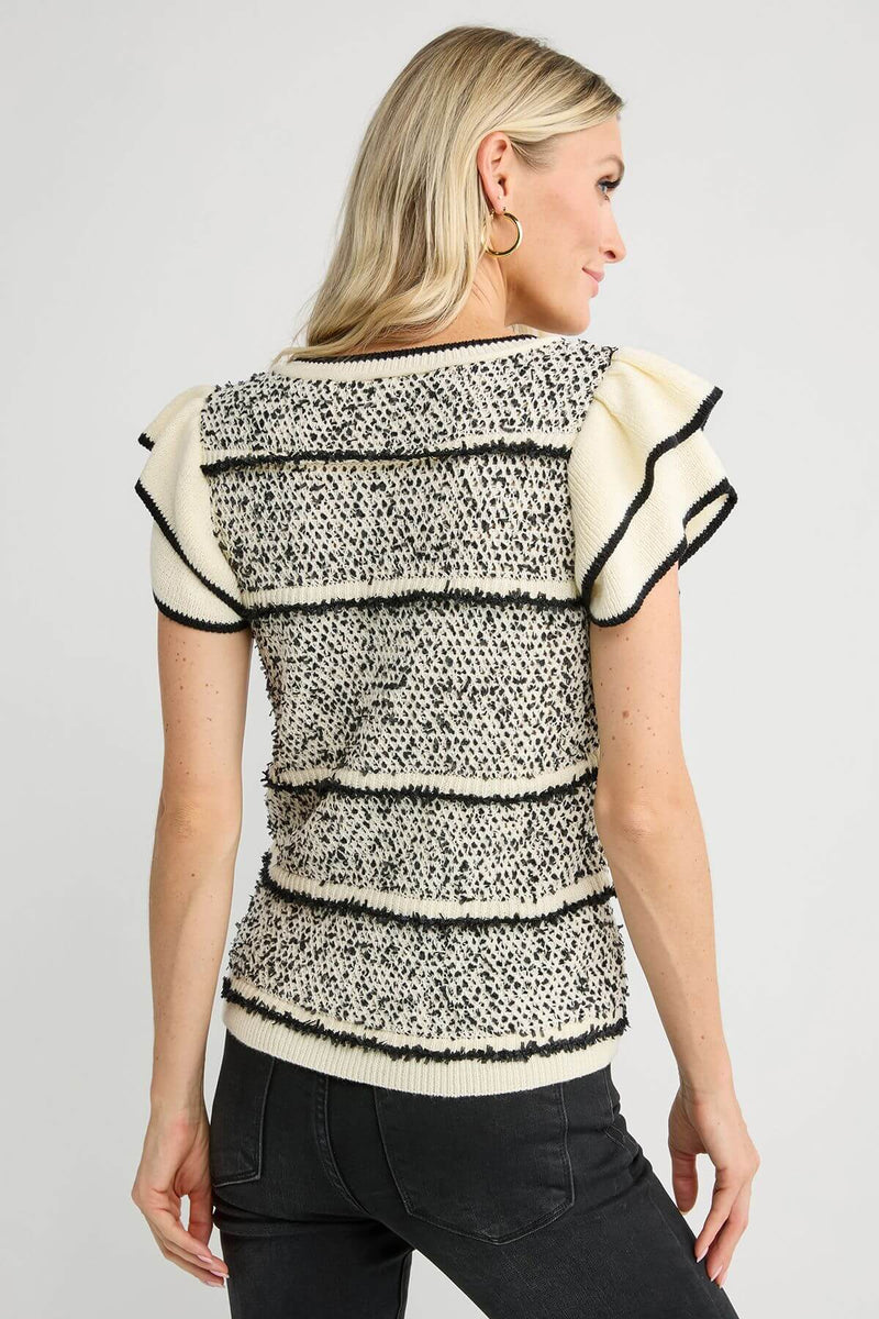 Skies Are Blue Ruffled Sleeve Striped Knit Top