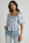 THML Printed Smocked Bodice Puff Sleeve Top