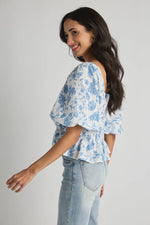 THML Printed Smocked Bodice Puff Sleeve Top