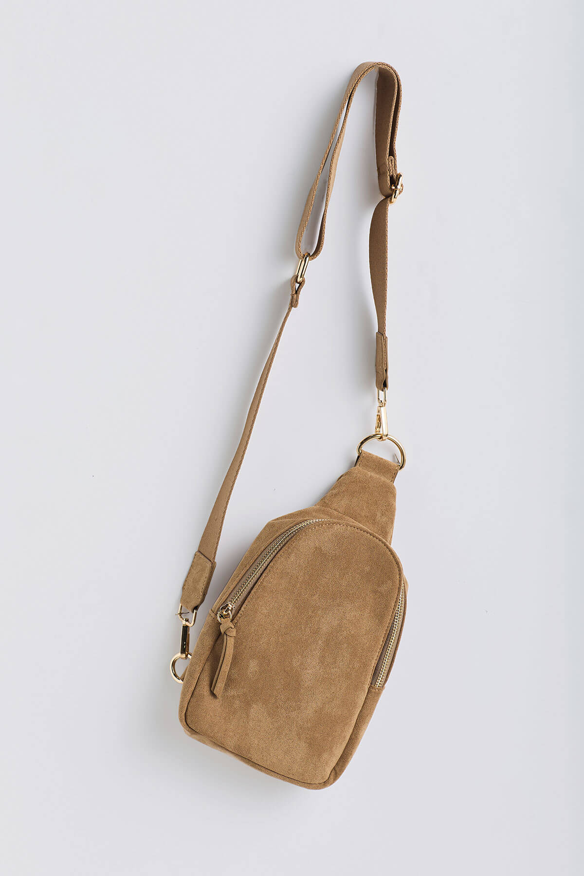 Social Threads Faux Suede Sling Bag | Mushroom | Size One Size