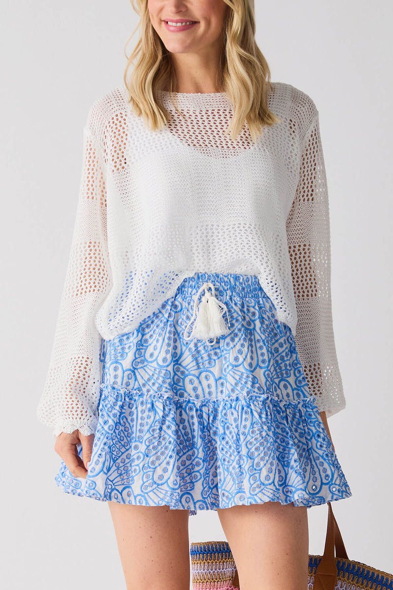 Elan Embroidered Tiered Mini Skirt