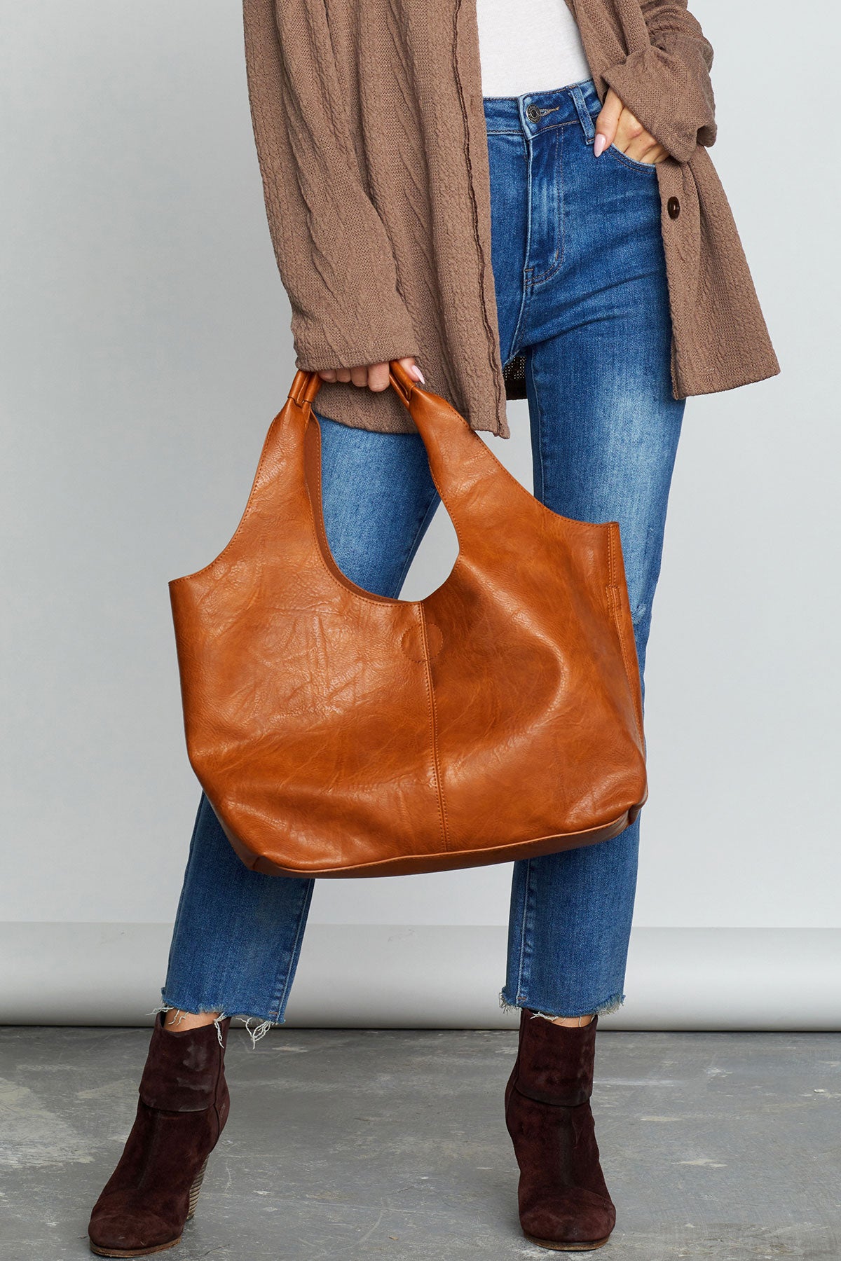 Social Threads Vegan Leather Hobo Bag (Comes with Detachable Insert Small Bag) | Camel | Size One Size