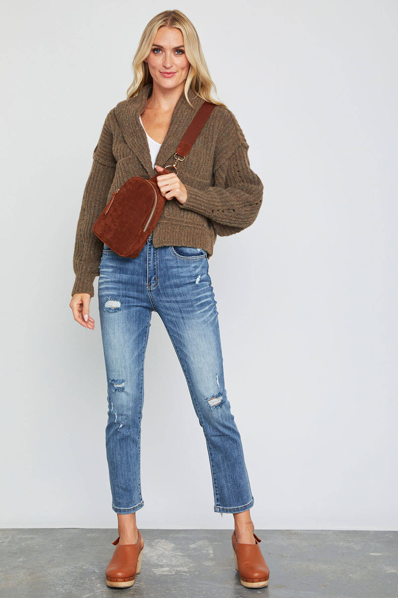 Faux Suede Sling Bag