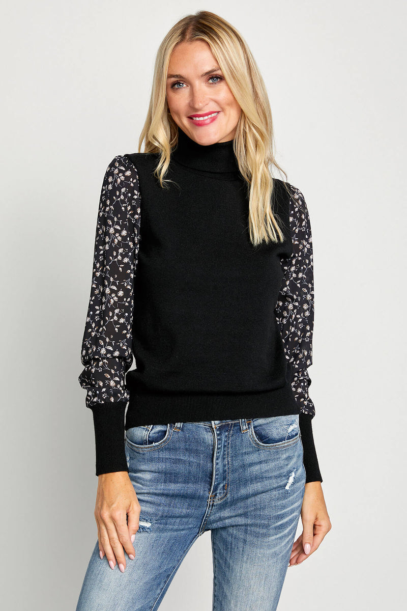 THML Printed Sleeve Sweater Top