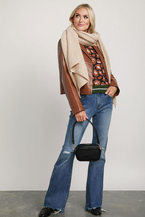 Risen Flare Front Hem Distressed Jeans