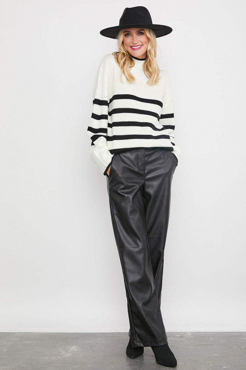 RD Style Black Vegan Leather Flat Front Trousers
