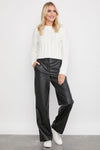 RD Style Black Vegan Leather Flat Front Trousers