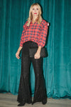 Sugarlips Plaid Ruffle Sleeve Button Down