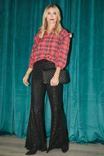 Sugarlips Plaid Ruffle Sleeve Button Down